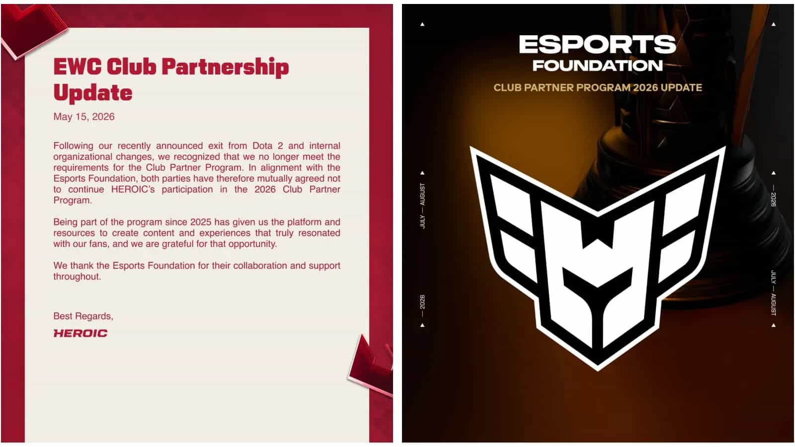 Heroic Has Left the Esports Foundation Club Partner Program