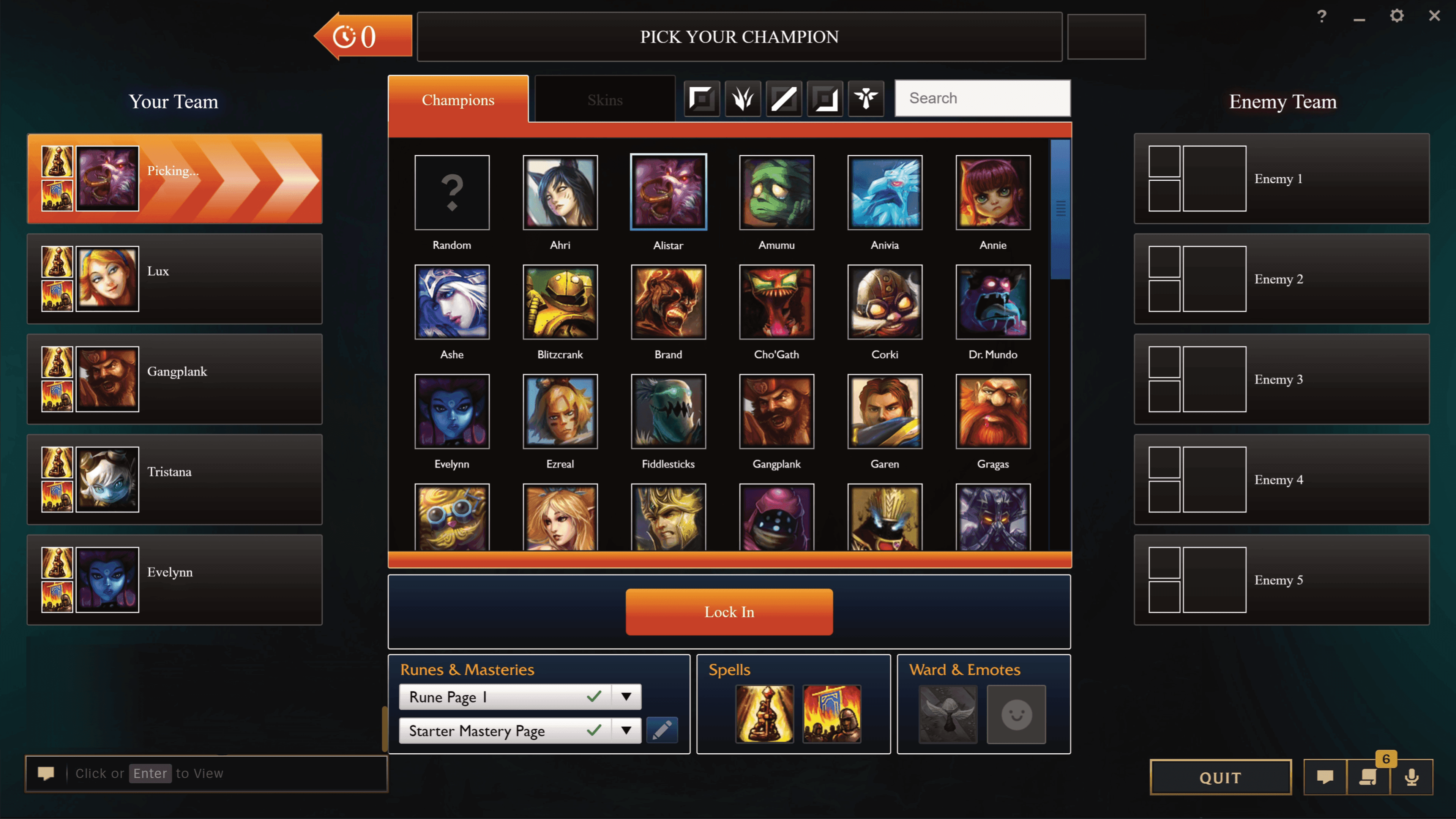 Champion select for League of Legends Classic