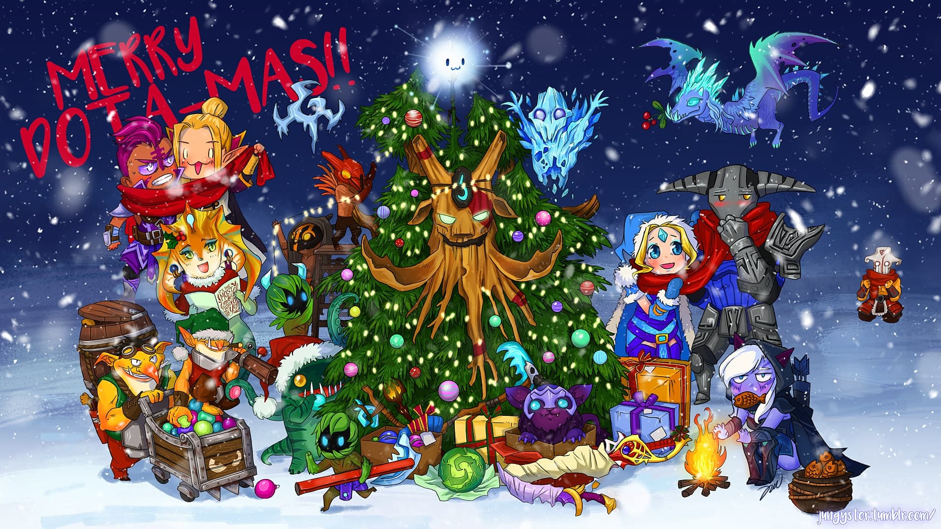 Fanart de Natal com tema de Dota 2.