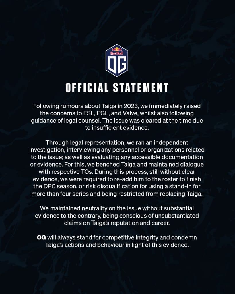Taiga OG Statement