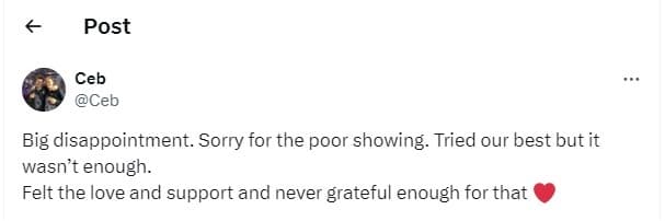 Disappointing result for ceb.