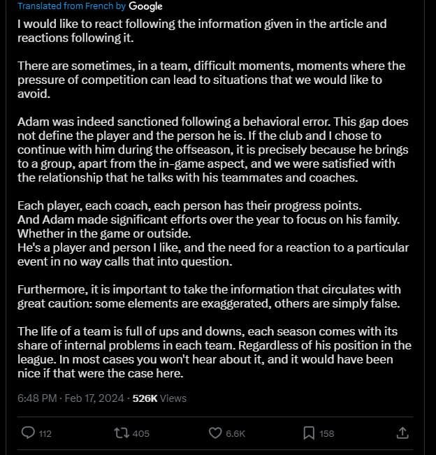 Official Response from Adam and Striker about Benching Situation