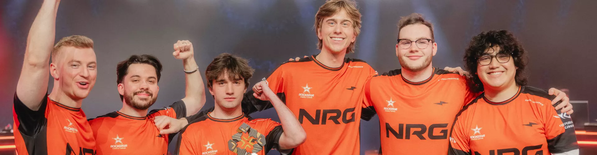 NRG posing with the VCT Americas 2026 Kickoff trophy 