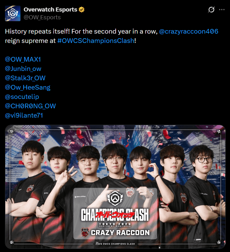 Crazy Racoon Secure Back-to-Back Overwatch Champions Clash Title