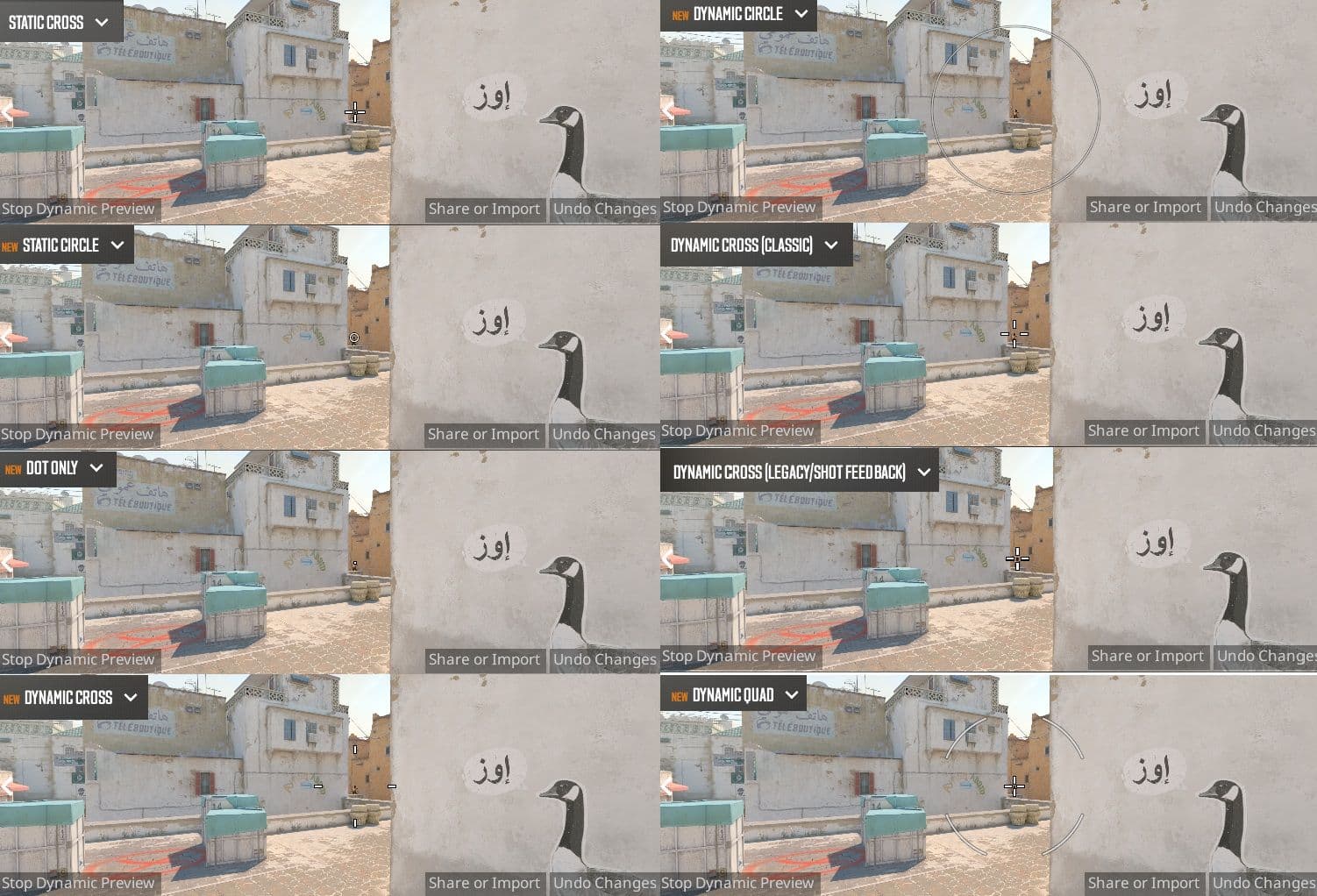 All CS2 Crosshair Styles (credits: Valve)