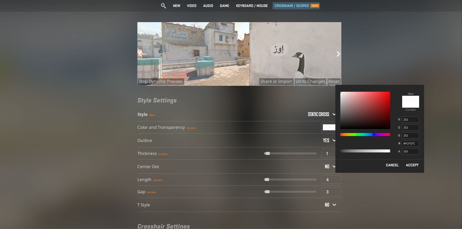 New Crosshair Styles, Color Picker and Other Improved Settings (credits: Valve)