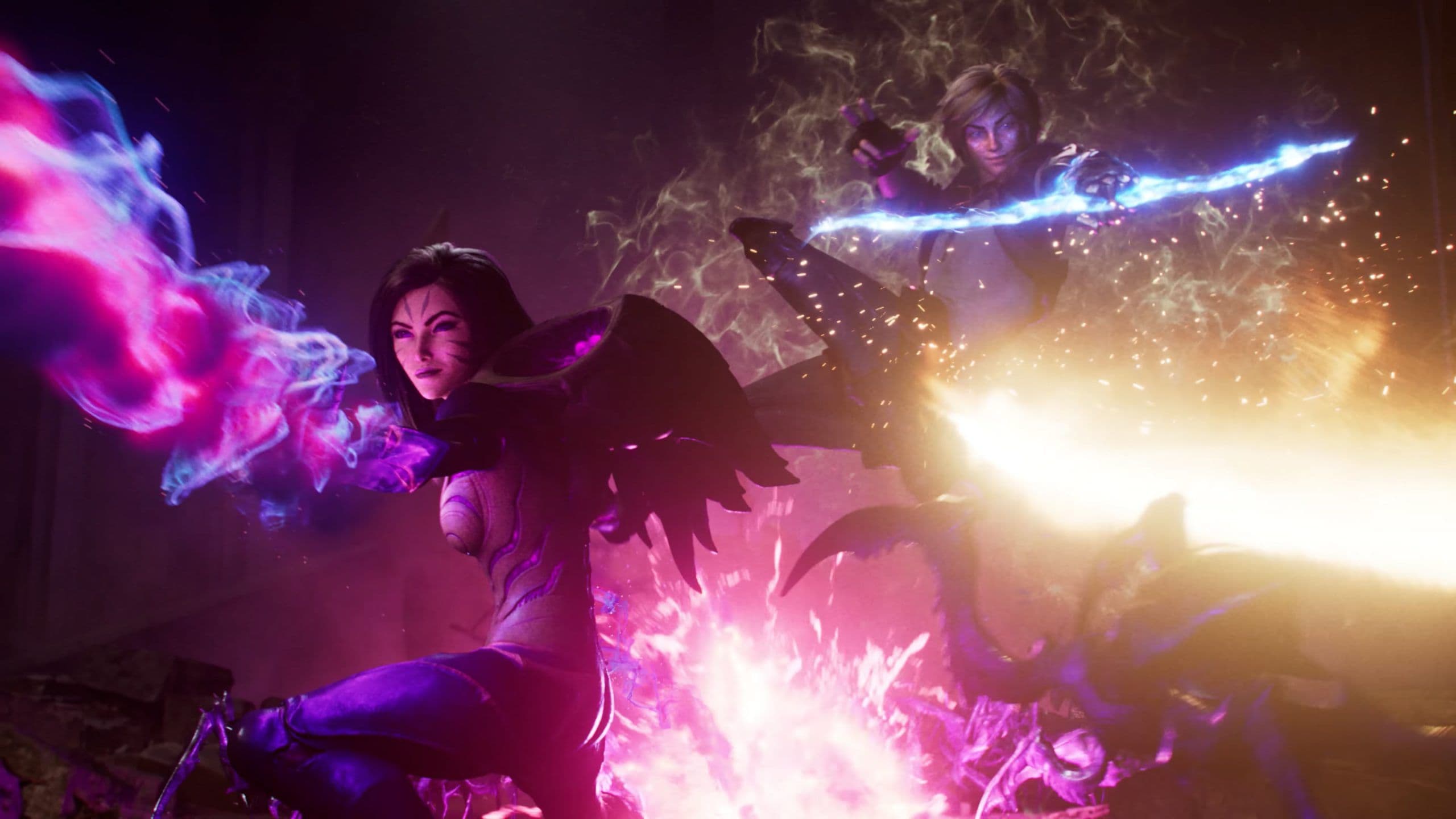 After his taking of the Tear of the Goddess, Ezreal and Kai'Sa had to rely on each other to survive a swarm of Voidlings. Credit: Riot Games
