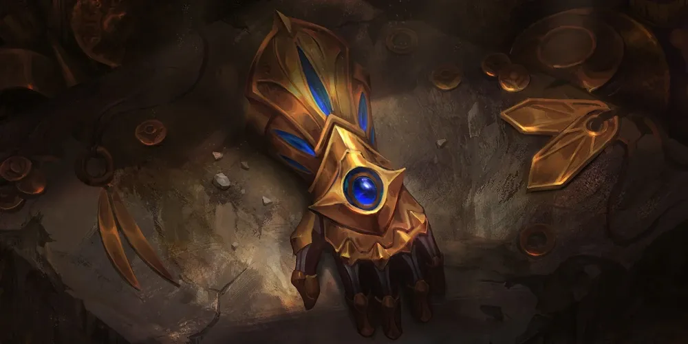 The gauntlet Ezreal found in the Tomb of Ne'Zuk was no ordinary artifact. Credit: Riot Games