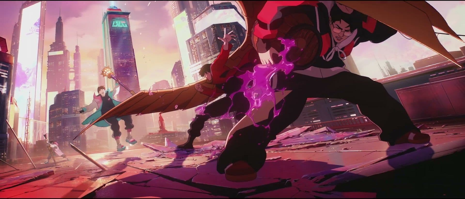 A large winged figure descends into a fight, referencing Faker’s Galio play in the Worlds 2024 final.