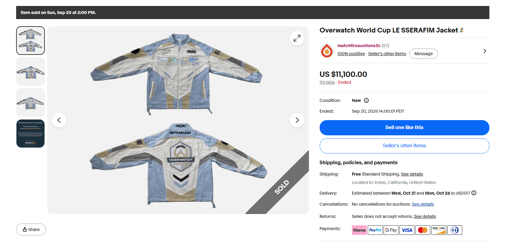 LE SSERAFIM x Overwatch World Cup Jacket Auctioned for $11k