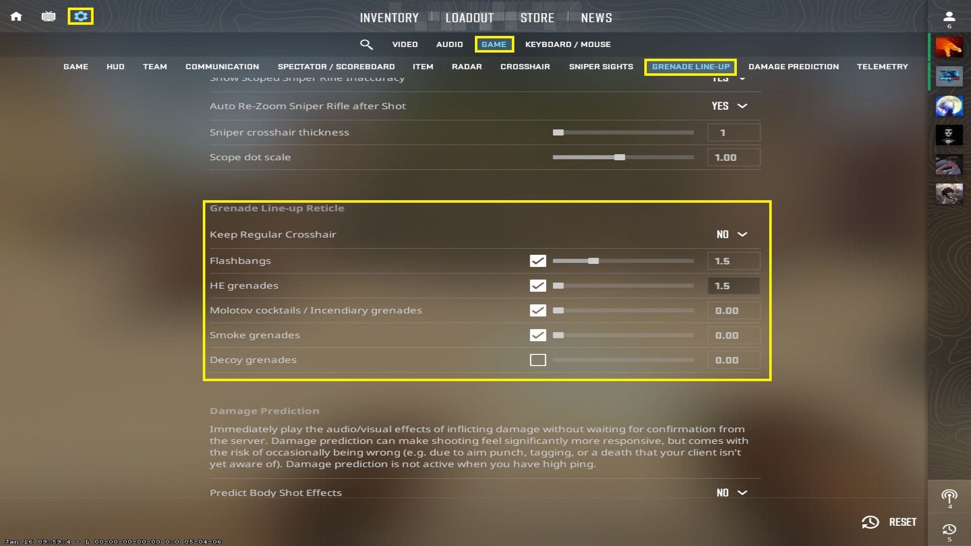 How to enable Grenade Line-up Reticle in CS2?