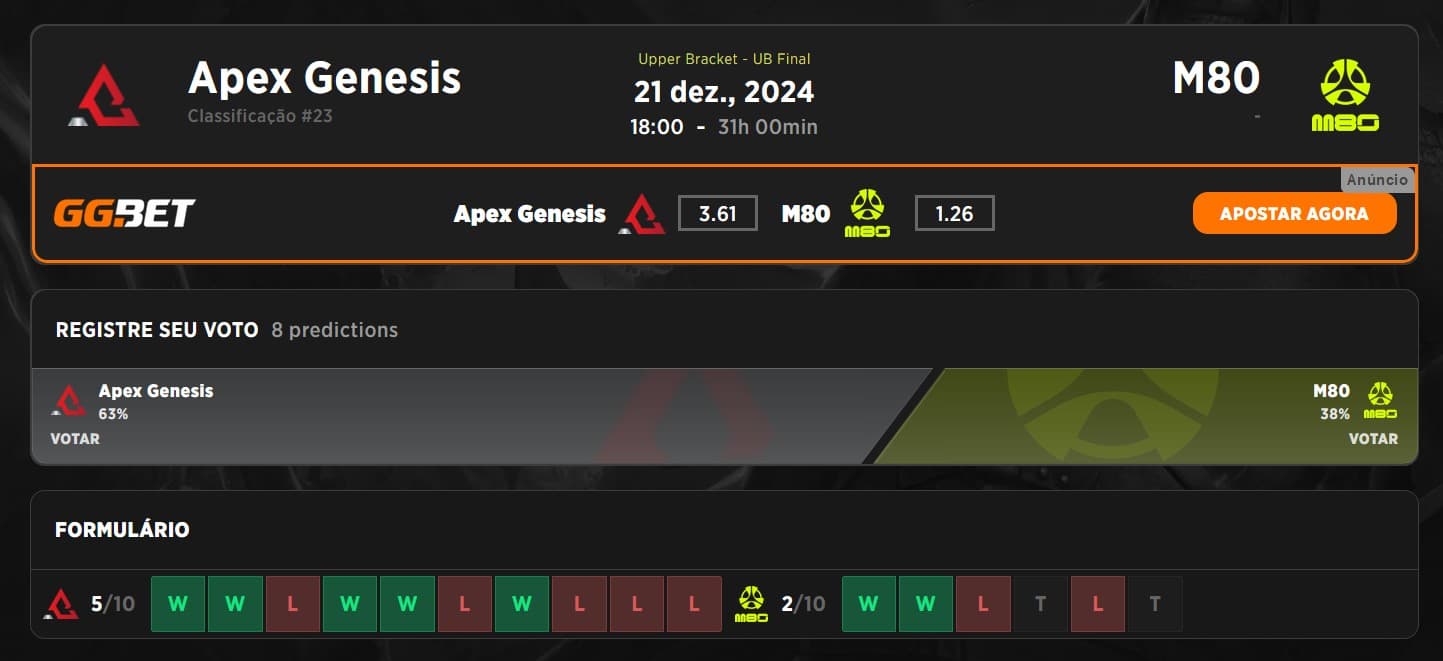 Projeção da partida entre Apex Genesis e M80 no FISSURE PLAYGROUND Belgrado.