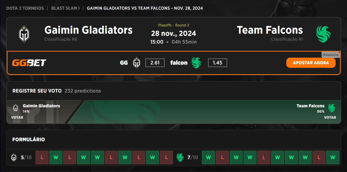 Partida da segunda rodada para o Team Falcons.