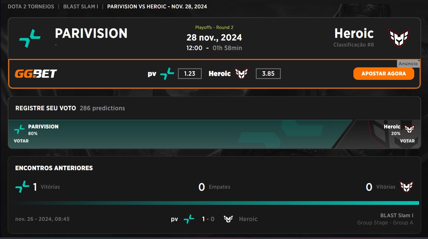 A segunda rodada da Heroic será contra a PARIVISION.
