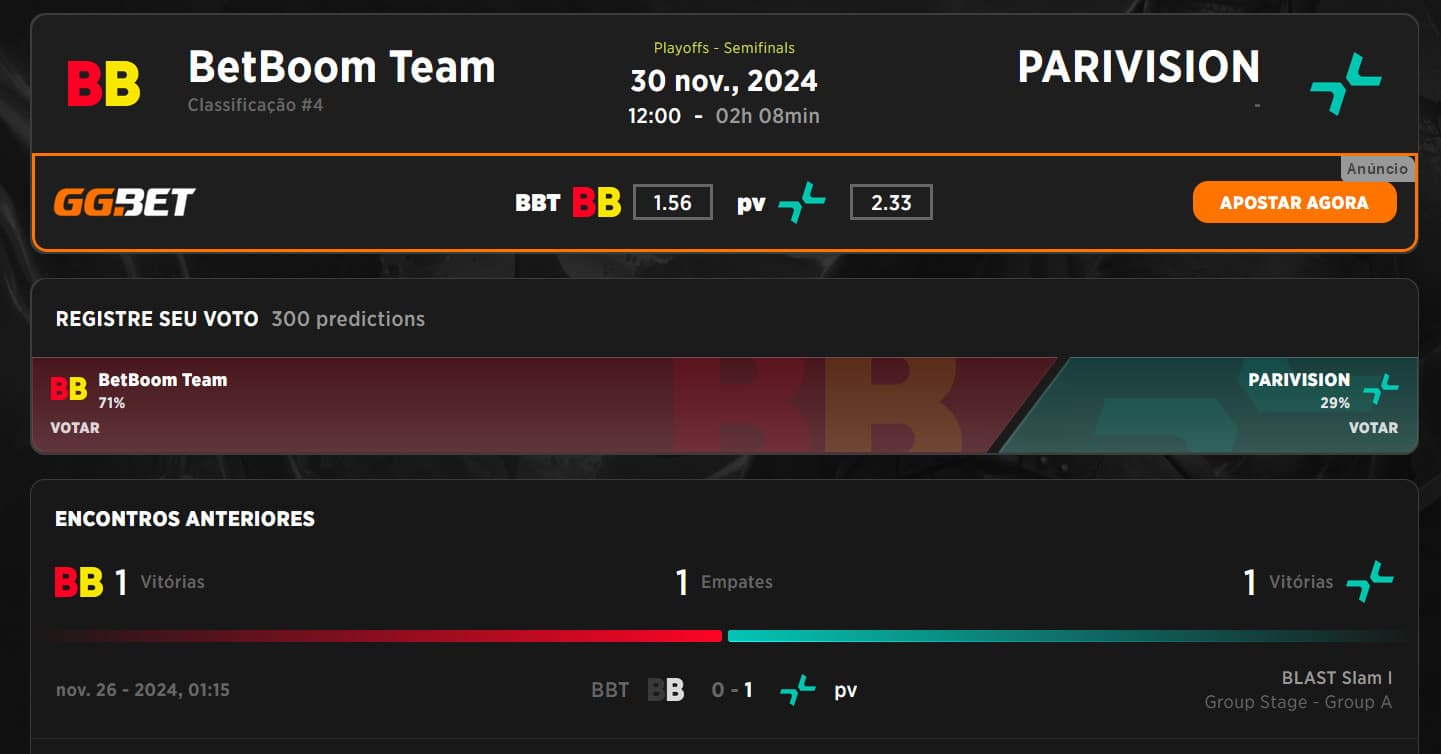 PARIVISION enfrenta o BetBoom Team na semifinal.