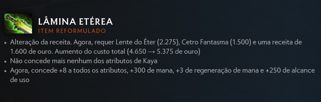 Lâmina Etérea foi um dos itens que mudou de componentes.