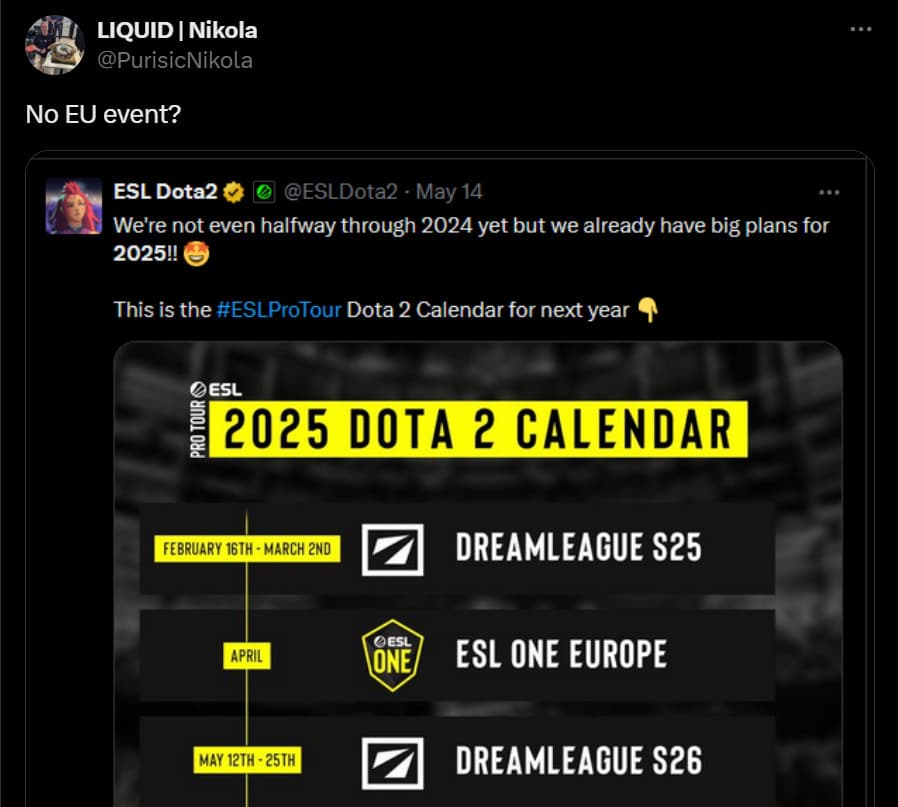 A mudança de planos improvisada no ESL One não passou despercebida.