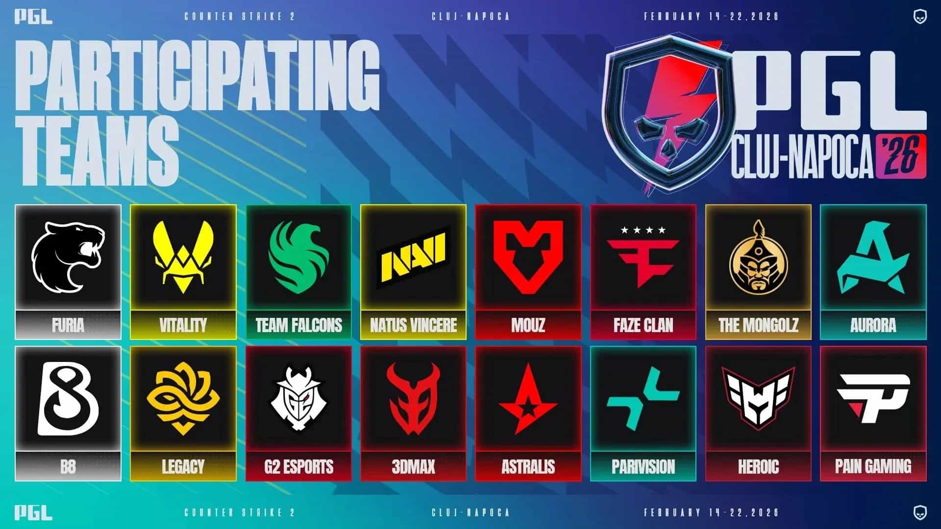 Tudo sobre a PGL Cluj-Napoca, que terá Furia e Pain Gaming representando o Brasil