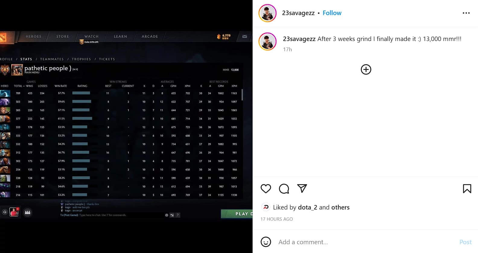 23savage é o primeiro jogador a alcançar a marca de 13.000 pontos de MMR