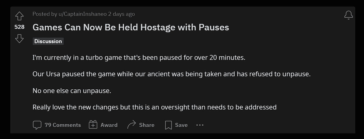 Pausa: novo sistema deixa partidas congeladas