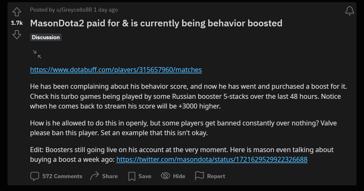 A suposta trapaça de Mason enfureceu o Reddit como de costume.