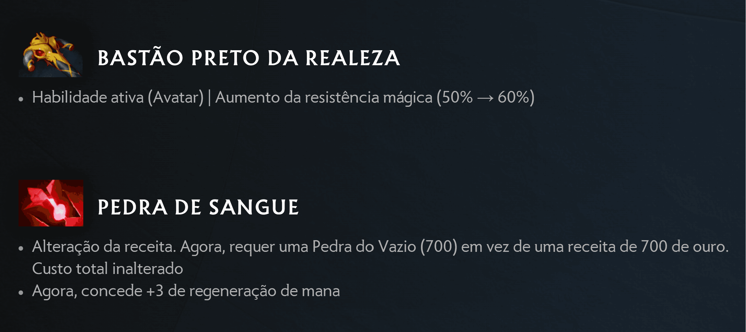 Algumas alterações de itens na atualização 7.35c.