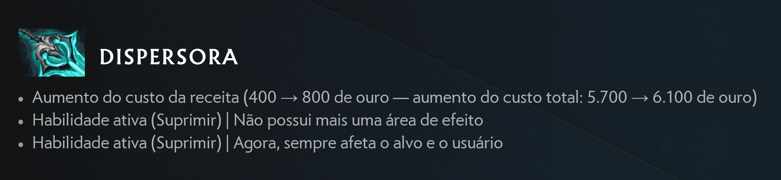 Alterações na Dispersora após a atualização.