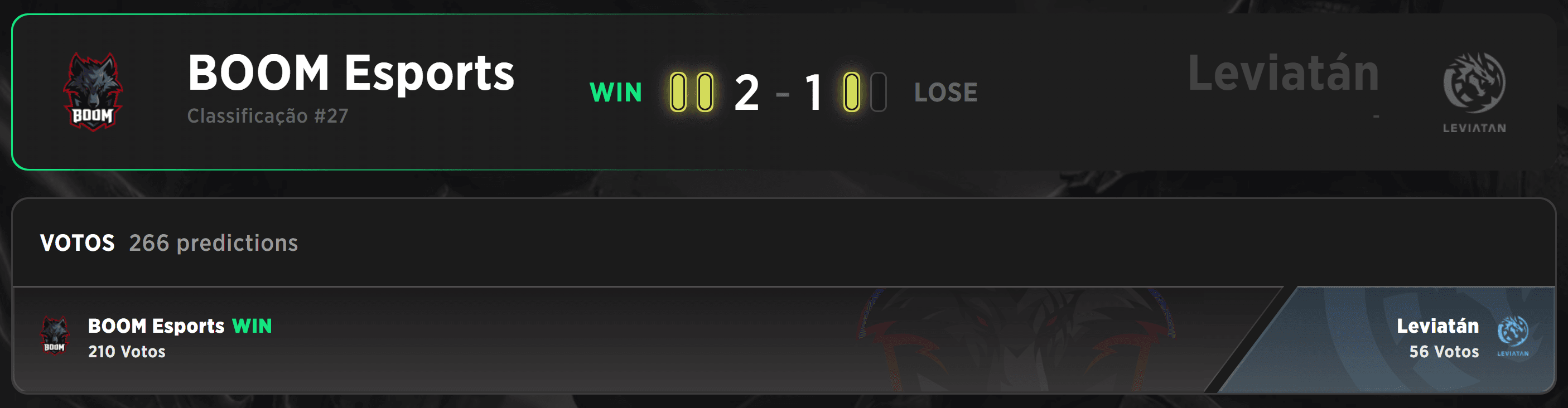Resultado oficial da partida entre a Leviatán e a BOOM Esports.