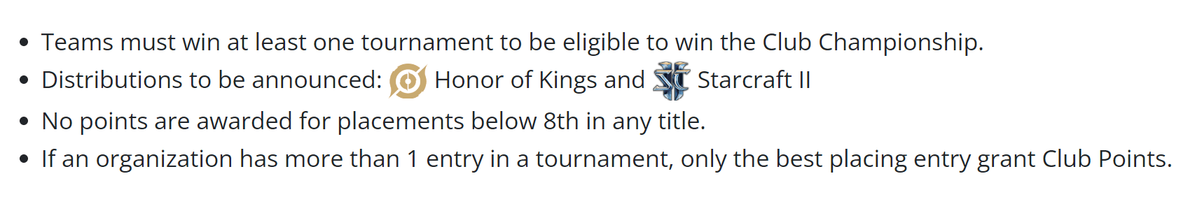 Regras adicionais da Esports World Cup.