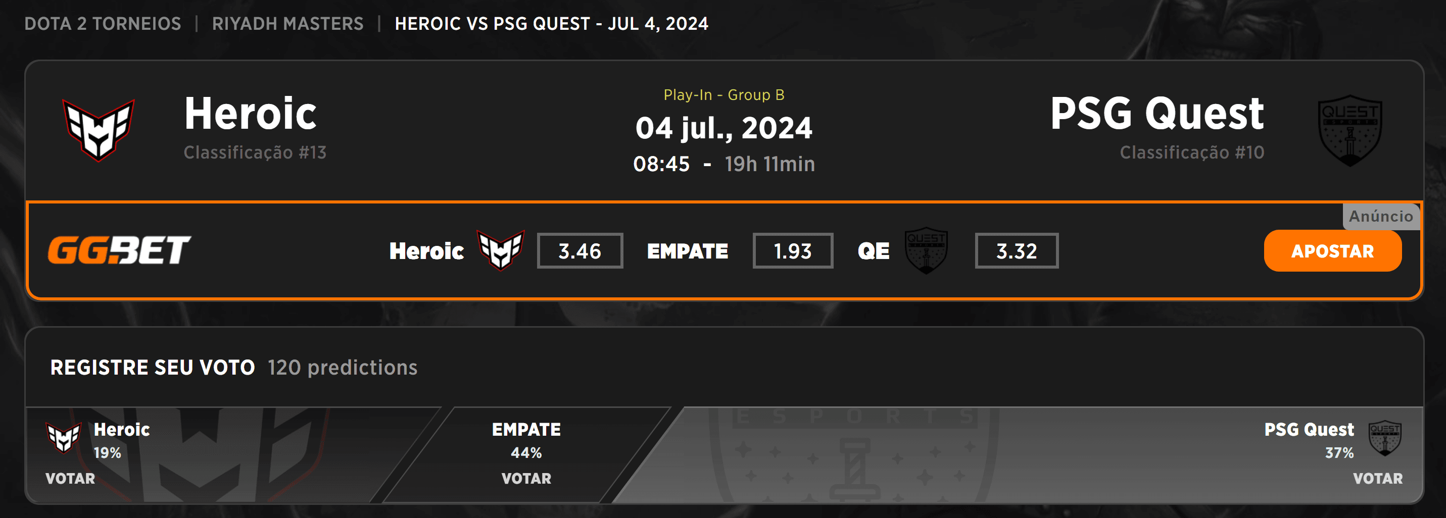 A Heroic já começa o Riyadh Masters pegando um adversário complicado.