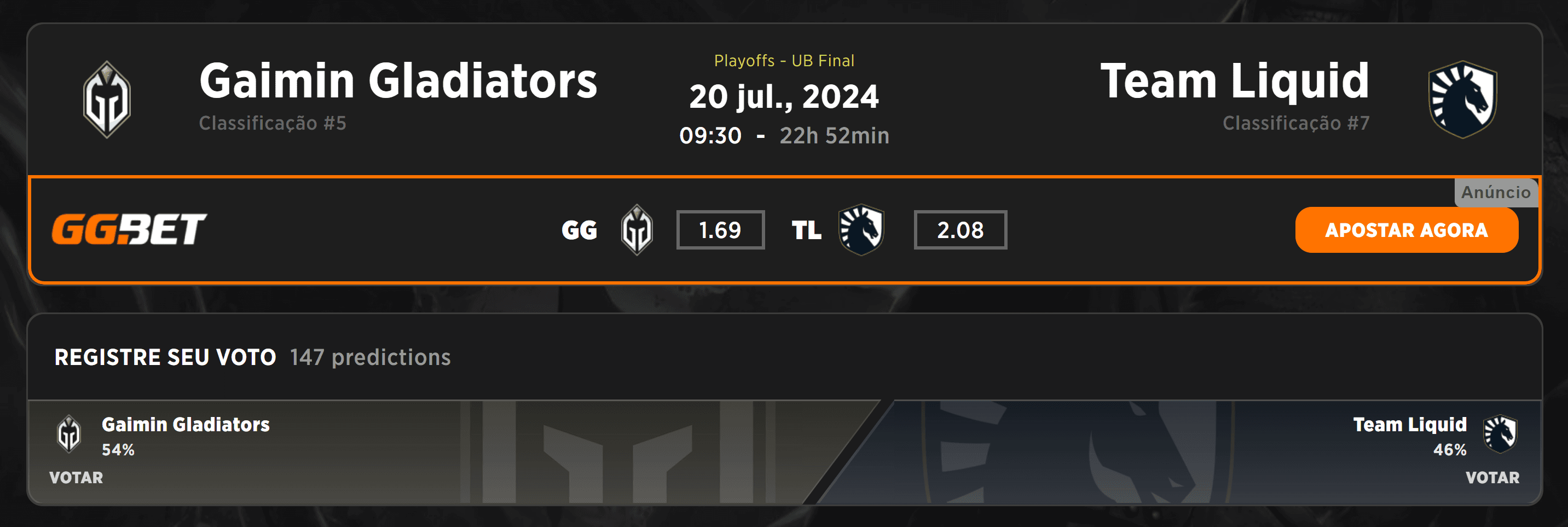 Gaimin Gladiators contra Team Liquid será espetacular.