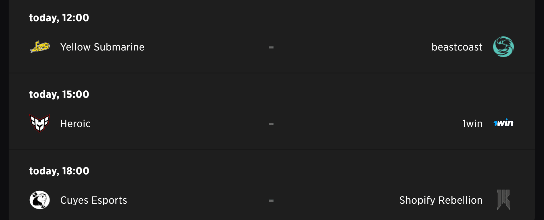 Partidas da Elite League no dia 27 de julho.