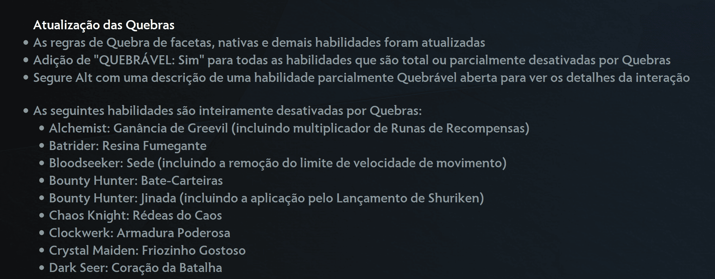 A atualização fez vários ajustes finos em mecânicas importantes.