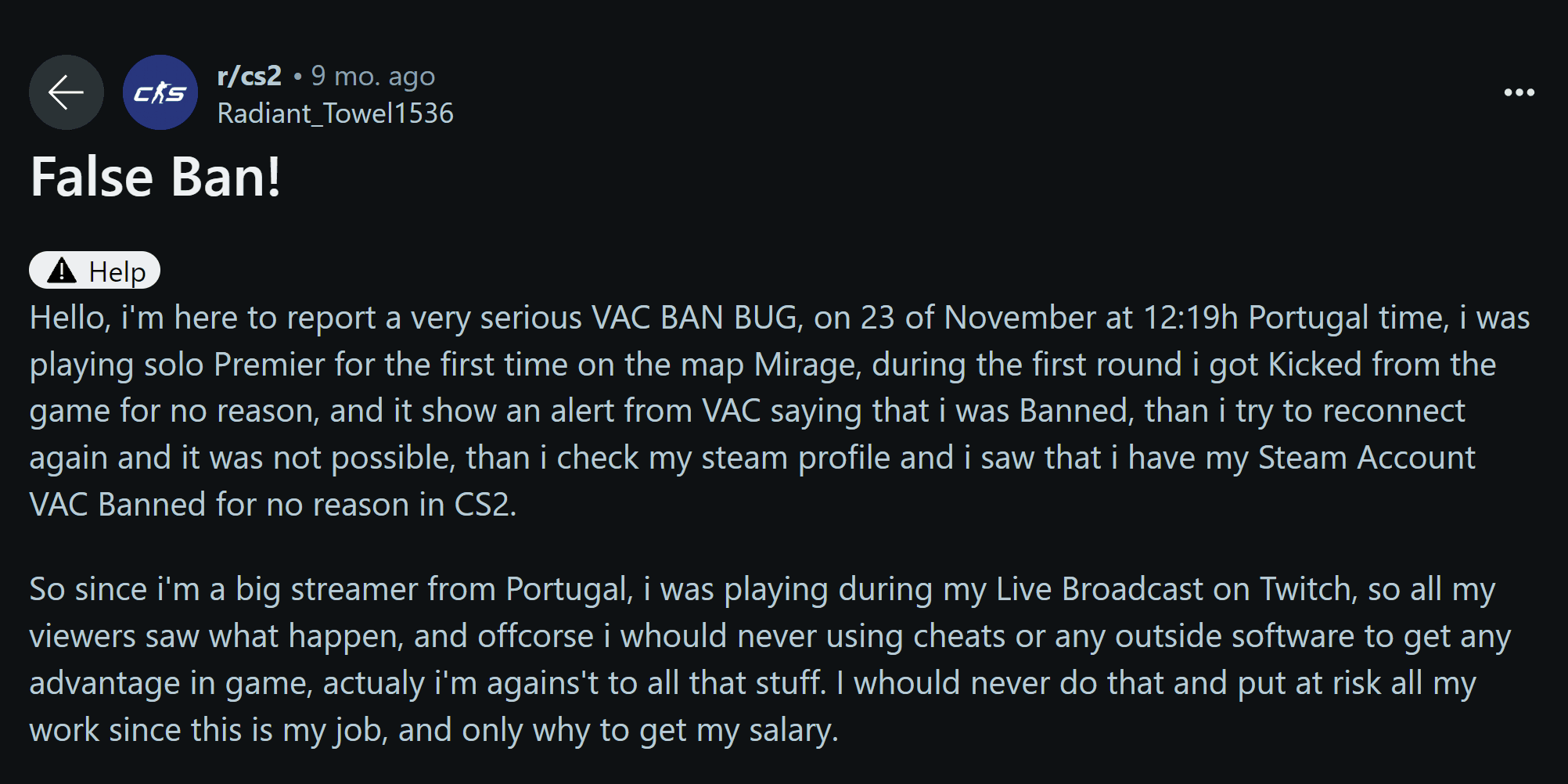 SumaiL não foi o único afetado por bans aleatórios do VAC.