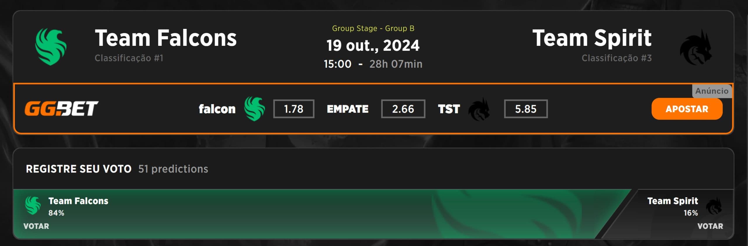 Primeiro dia do Team Spirit vai ser puxado.