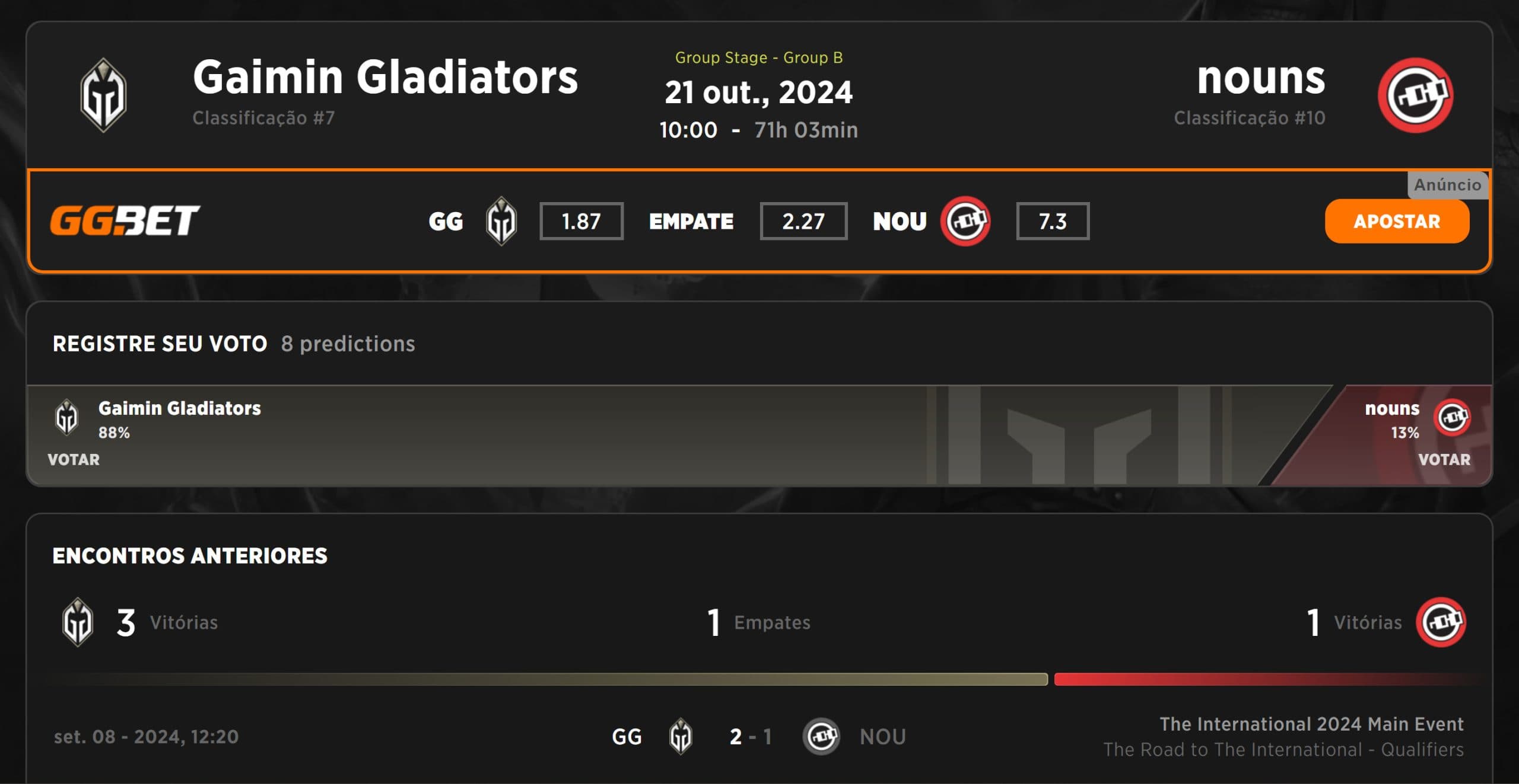 Último dia da nouns nos grupos do BetBoom Dacha.