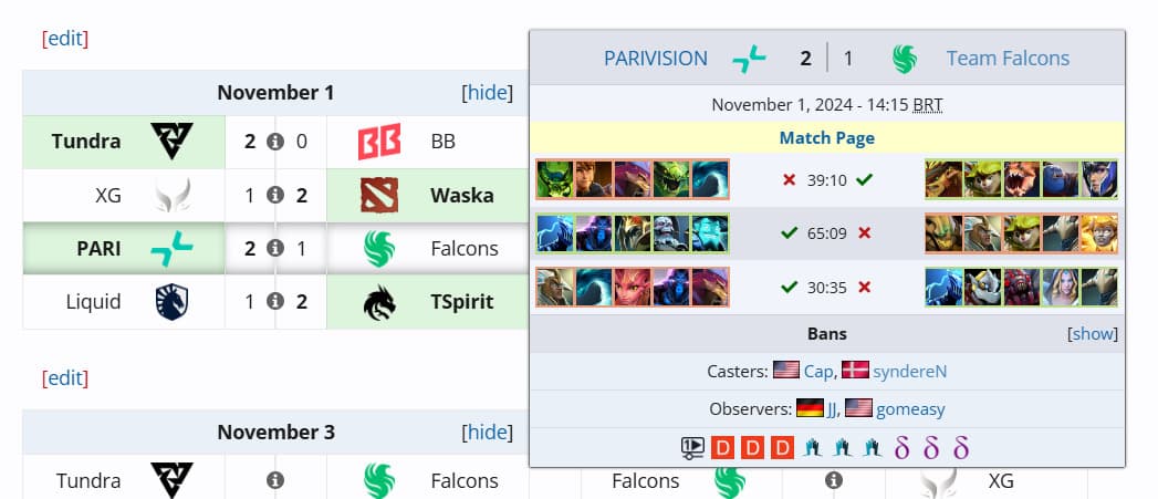 Resultado da primeira partida do PARIVISION na segunda etapa.