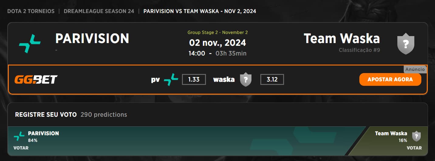 Próxima partida da PARIVISION na DreamLeague 24.