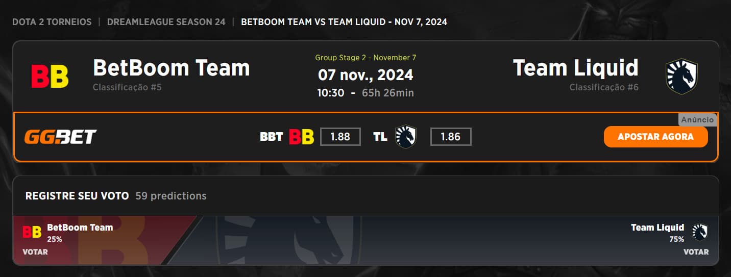 Partida do BetBoom Team contra o Team Liquid na DreamLeague 24.
