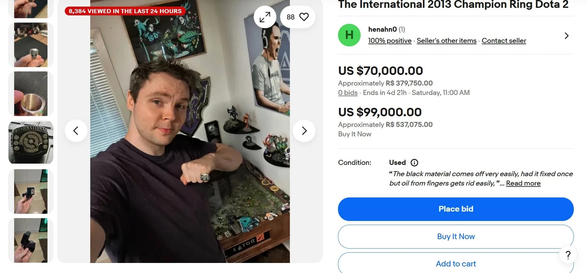 Listagem do anel de AdmiralBulldog no ebay.