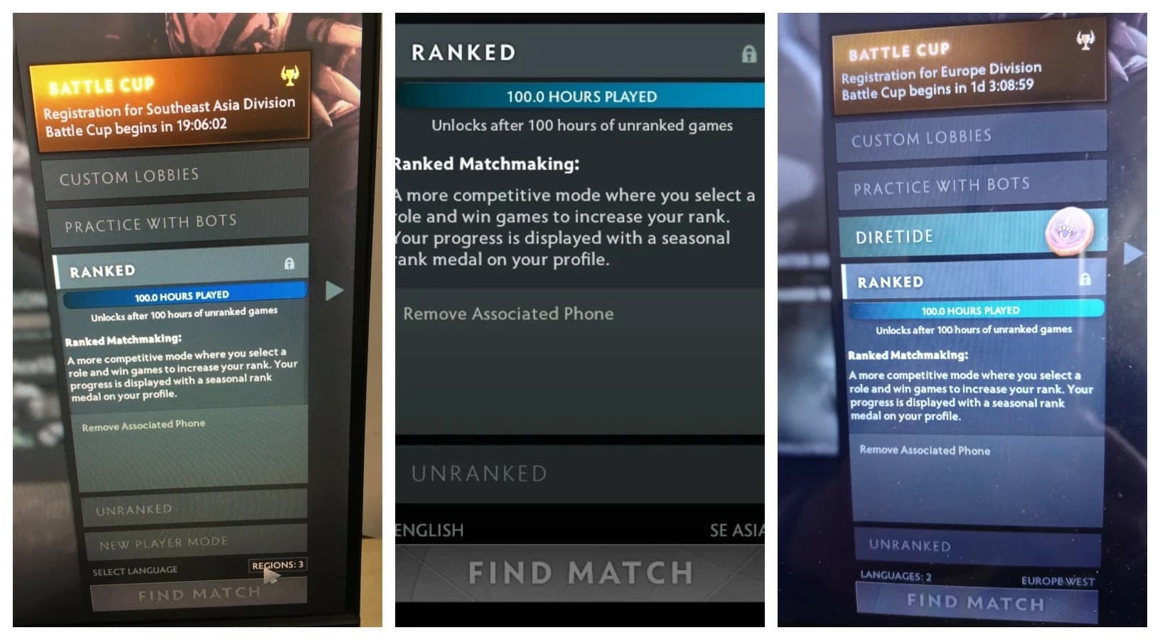 Você precisa jogar pelo menos 100 horas para desbloquear as partidas ranqueadas e começar a subir seu MMR no Dota 2.