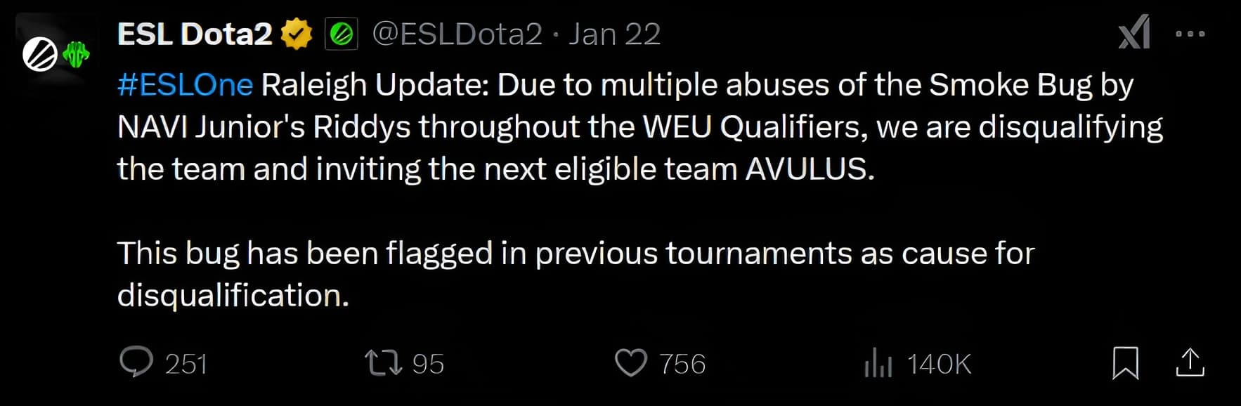 Comunicado em relação à desqualificação da NaVi Junior.