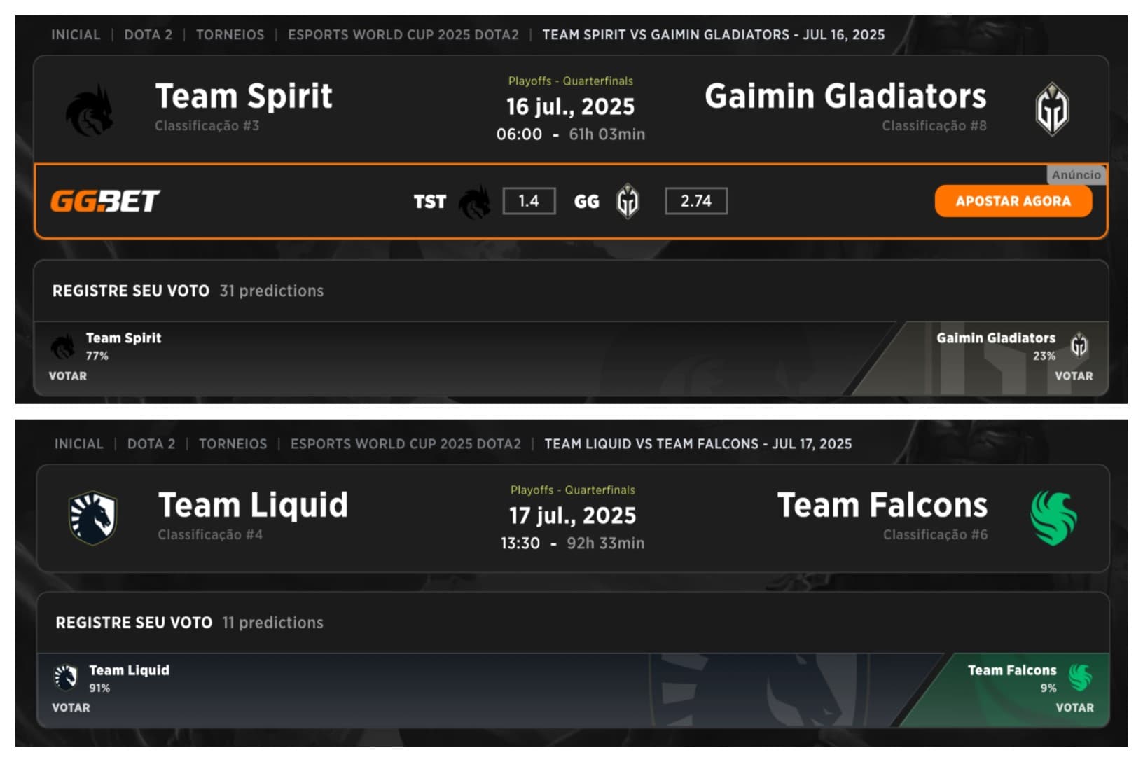 Agora é tudo ou nada, quem perder está fora da EWC 2025 de Dota 2.