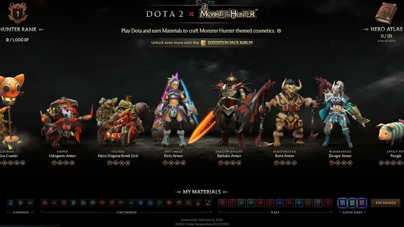 Demonstração das recompensas disponíveis no evento.