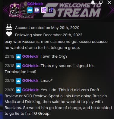 O co-fundador da Gaimin Gladiators desabafou sobre dyrachyo no chat da Twitch.