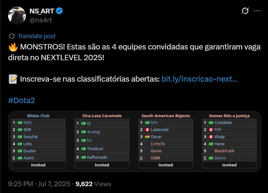Temos grandes nomes convidados para o Campeonato NEXTLEVEL 2025.