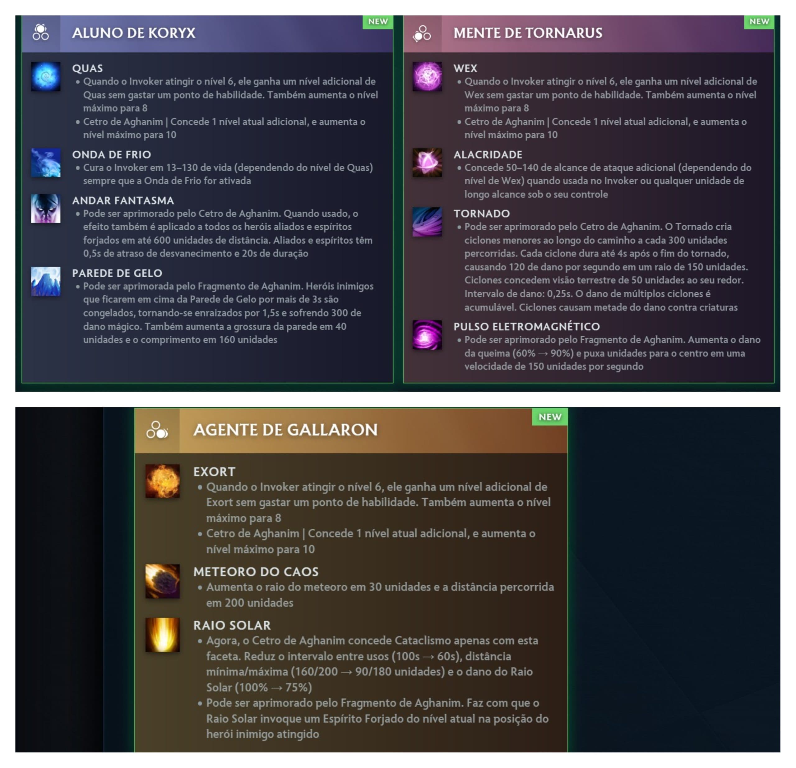 Lista com todos os efeitos das novas facetas do Invoker na atualização 7.38.