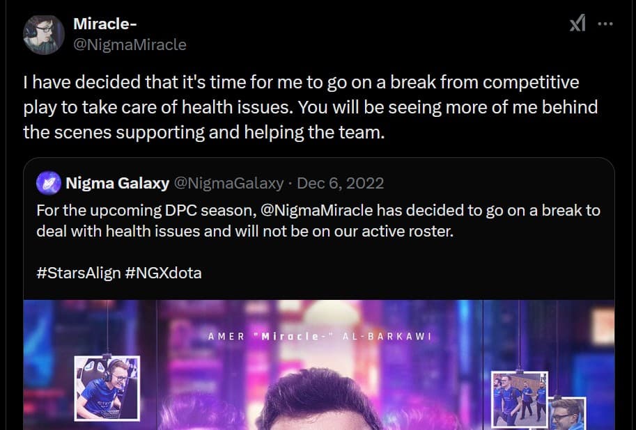 Primeiro tweet de Miracle- falando sobre seu problema de saúde.