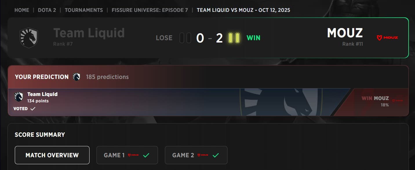 Vitória da MOUZ contra o Team Liquid nas Finais das Chaves Inferiores do FISSURE Universe Episode 7.