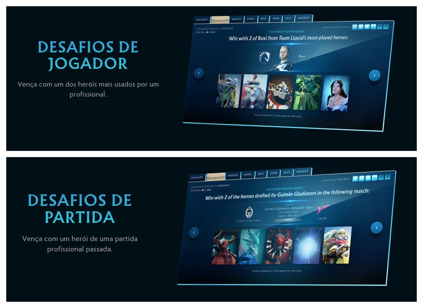 Nova tela de desafios